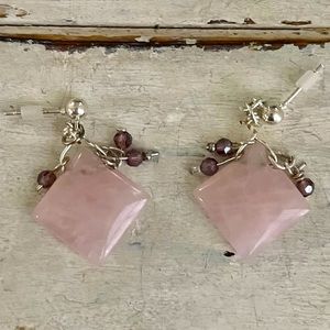 Pink quartz embellished with crystal earrings